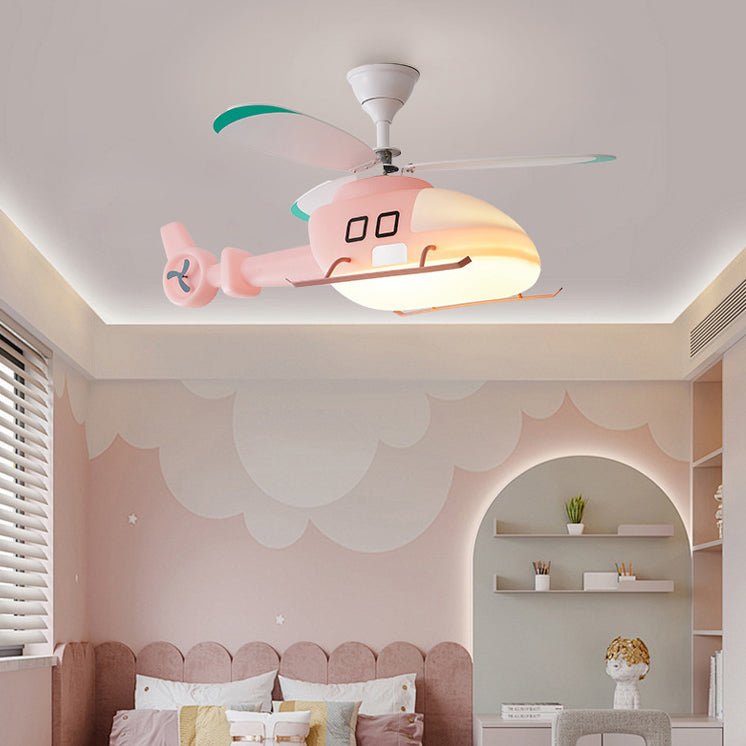 Modern Minimalist Kids Cartoon Airplane Semi-Flush Mount Ceiling Fan Light Iron Acrylic For Children's Room