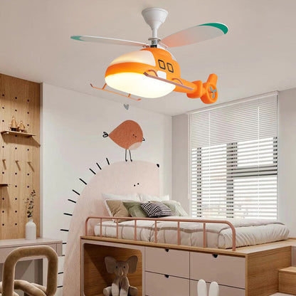 Modern Minimalist Kids Cartoon Airplane Semi-Flush Mount Ceiling Fan Light Iron Acrylic For Children's Room