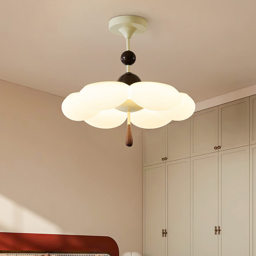 Modern Mid-Century Cream-Toned Flower Iron Acrylic Semi-Flush-Mount Ceiling Light For Bedroom
