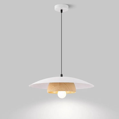 Traditional Chinese Wood Grain Round Iron Shade 1-Light Pendant Light For Living Room
