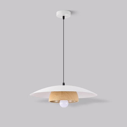 Traditional Chinese Wood Grain Round Iron Shade 1-Light Pendant Light For Living Room