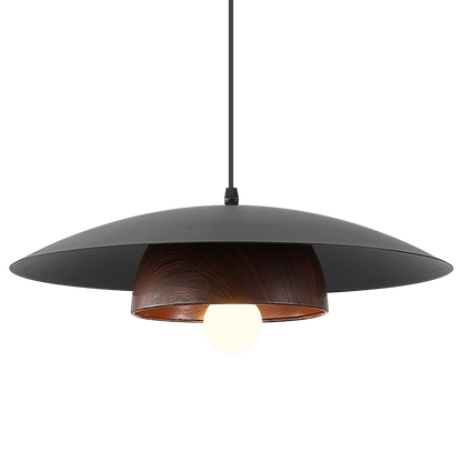 Traditional Chinese Wood Grain Round Iron Shade 1-Light Pendant Light For Living Room