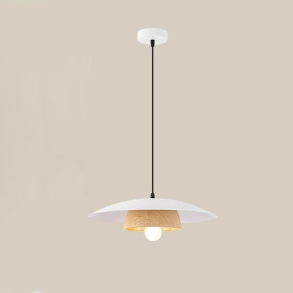 Traditional Chinese Wood Grain Round Iron Shade 1-Light Pendant Light For Living Room