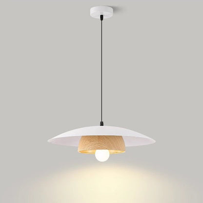 Traditional Chinese Wood Grain Round Iron Shade 1-Light Pendant Light For Living Room