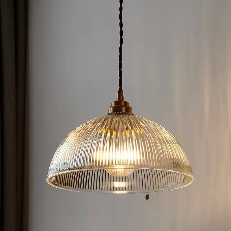 Striped Glass Pendant Light In Industrial Contemporary Style With Dome Shade