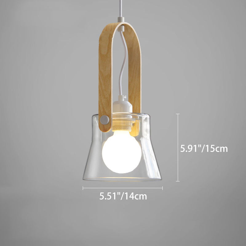 Modern Minimalist Cylinder Glass Wood Iron 1-Light Pendant Light For Living Room