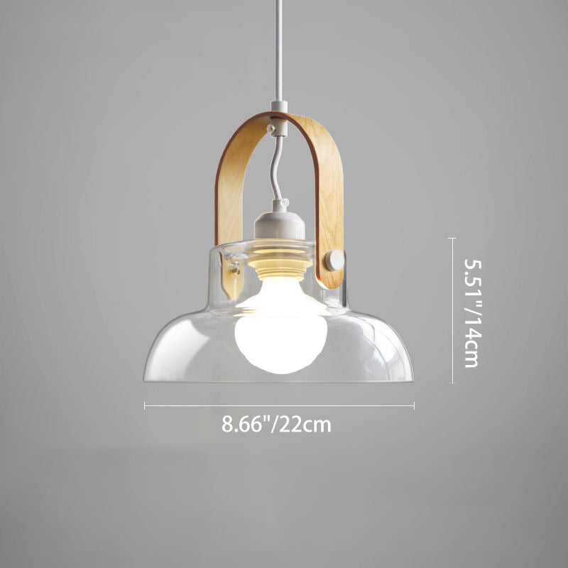 Modern Minimalist Cylinder Glass Wood Iron 1-Light Pendant Light For Living Room