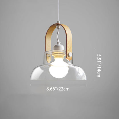 Modern Minimalist Cylinder Glass Wood Iron 1-Light Pendant Light For Living Room