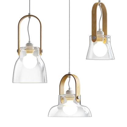 Modern Minimalist Cylinder Glass Wood Iron 1-Light Pendant Light For Living Room