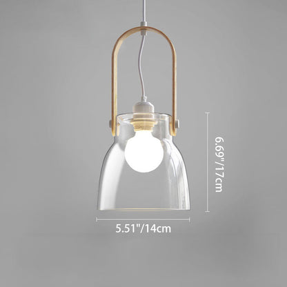 Modern Minimalist Cylinder Glass Wood Iron 1-Light Pendant Light For Living Room
