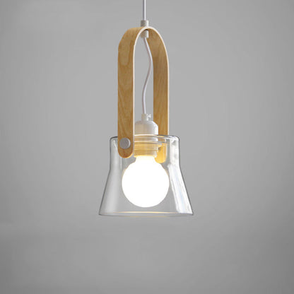 Modern Minimalist Cylinder Glass Wood Iron 1-Light Pendant Light For Living Room
