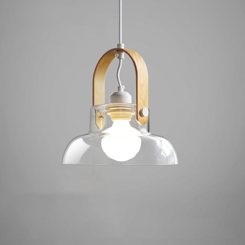 Modern Minimalist Cylinder Glass Wood Iron 1-Light Pendant Light For Living Room
