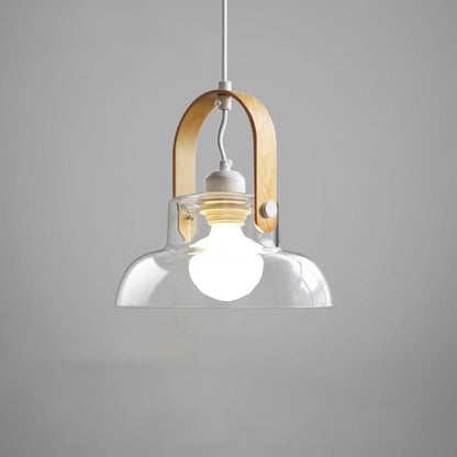 Modern Minimalist Cylinder Glass Wood Iron 1-Light Pendant Light For Living Room