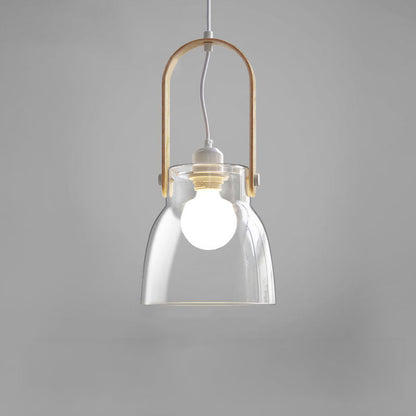Modern Minimalist Cylinder Glass Wood Iron 1-Light Pendant Light For Living Room