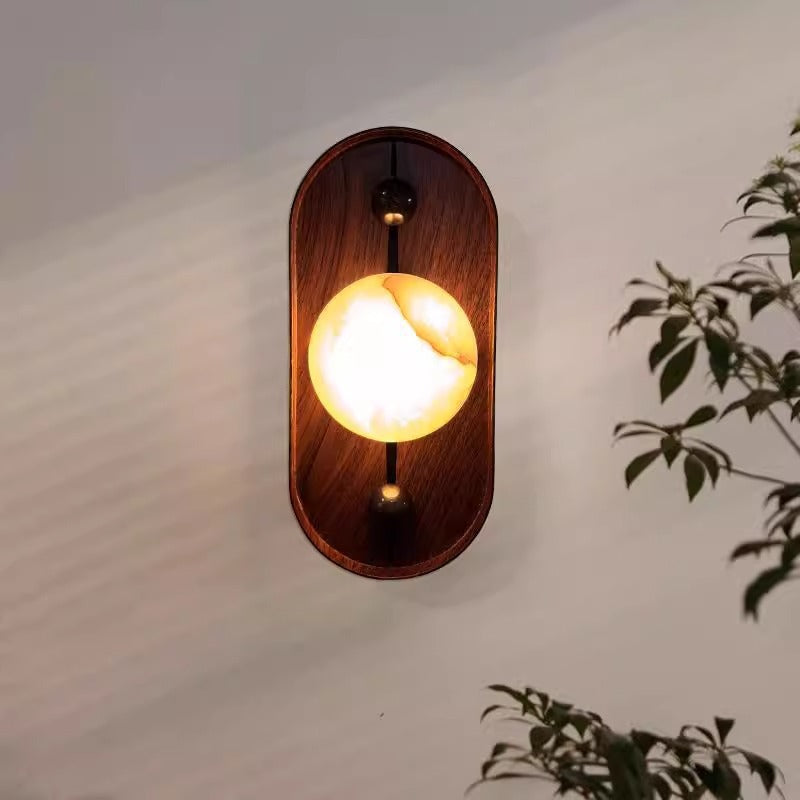 寝室用、伝統的なヴィンテージオーバルアイアンナチュラルマーブルLEDウォールスコンスランプ