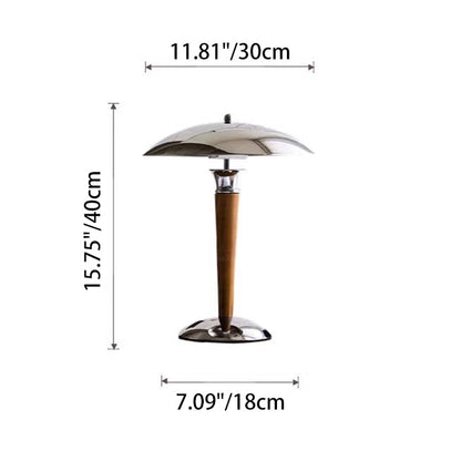 Traditional Japanese Mushroom Round Shade Iron Solid Wood 2-Light Table Lamp For Bedroom