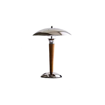 Traditional Japanese Mushroom Round Shade Iron Solid Wood 2-Light Table Lamp For Bedroom