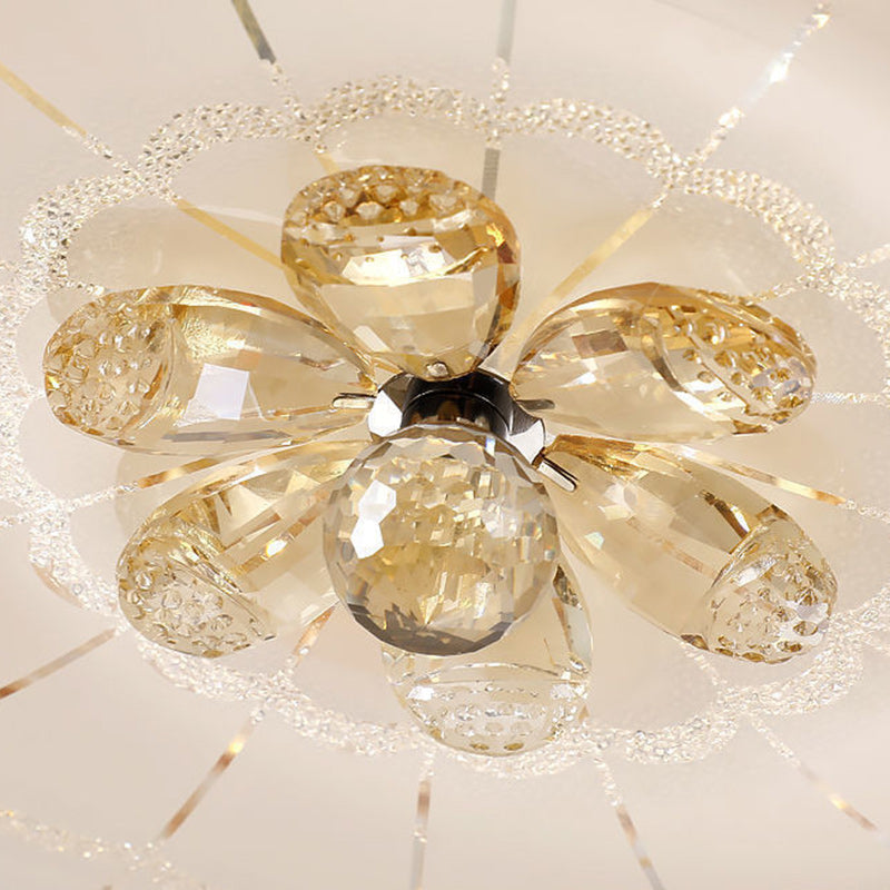 Modern Luxury Round Crystal Glass Acrylic Metal LED Flush Mount Ceiling Light For Bedroom