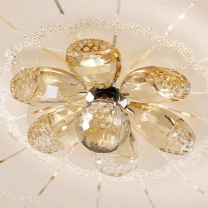 Modern Luxury Round Crystal Glass Acrylic Metal LED Flush Mount Ceiling Light For Bedroom
