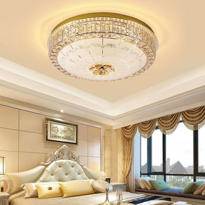 Modern Luxury Round Crystal Glass Acrylic Metal LED Flush Mount Ceiling Light For Bedroom