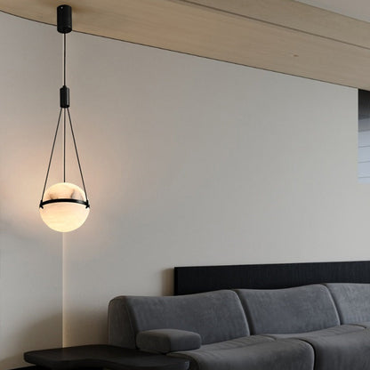 مصباح LED كروي نحاسي رخامي بتصميم آرت ديكو عصري لغرفة النوم 