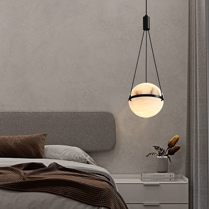 مصباح LED كروي نحاسي رخامي بتصميم آرت ديكو عصري لغرفة النوم 