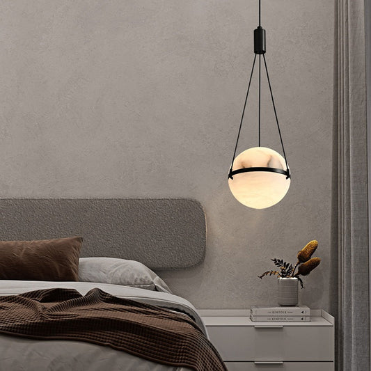 مصباح LED كروي نحاسي رخامي بتصميم آرت ديكو عصري لغرفة النوم 