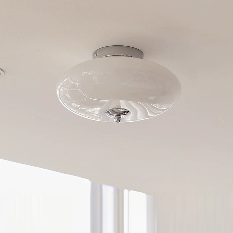 Modern Mid-Century Bauhaus Round Iron Glass LED Semi-Flush Mount Ceiling Light For Bedroom