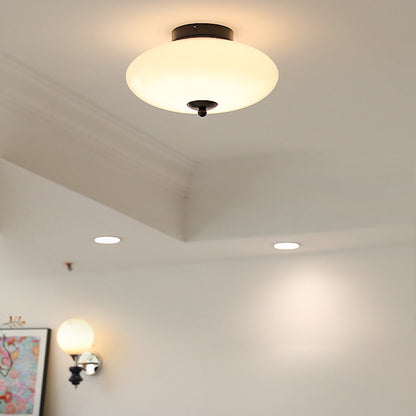 Modern Mid-Century Bauhaus Round Iron Glass LED Semi-Flush Mount Ceiling Light For Bedroom