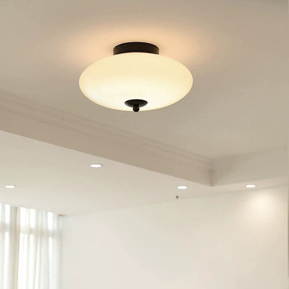 Modern Mid-Century Bauhaus Round Iron Glass LED Semi-Flush Mount Ceiling Light For Bedroom