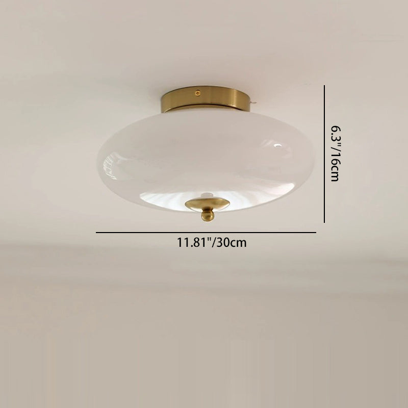 Modern Mid-Century Bauhaus Round Iron Glass LED Semi-Flush Mount Ceiling Light For Bedroom