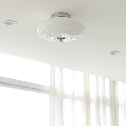 Modern Mid-Century Bauhaus Round Iron Glass LED Semi-Flush Mount Ceiling Light For Bedroom