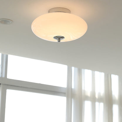 Modern Mid-Century Bauhaus Round Iron Glass LED Semi-Flush Mount Ceiling Light For Bedroom