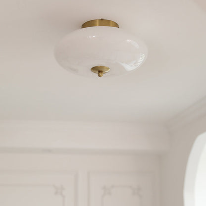 Modern Mid-Century Bauhaus Round Iron Glass LED Semi-Flush Mount Ceiling Light For Bedroom