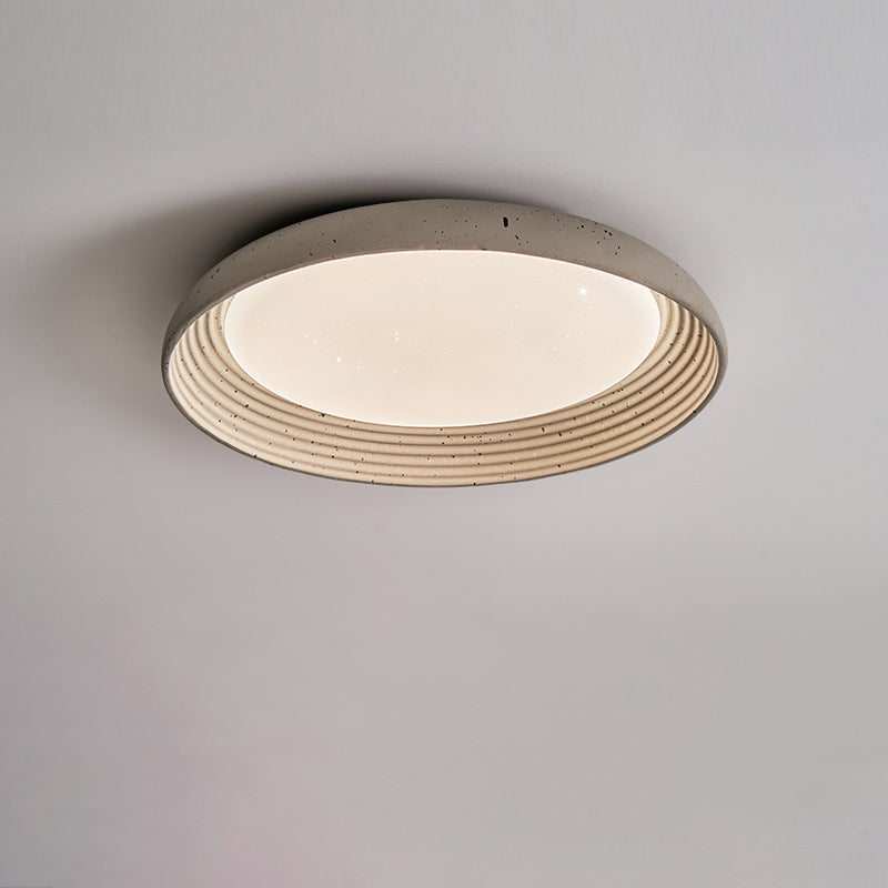 Contemporary Industrial Cement Gray Round Iron PVC LED Flush Mount Ceiling Light For Bedroom