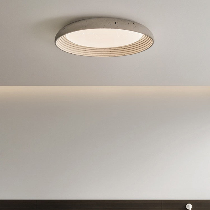 Contemporary Industrial Cement Gray Round Iron PVC LED Flush Mount Ceiling Light For Bedroom