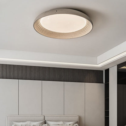Contemporary Industrial Cement Gray Round Iron PVC LED Flush Mount Ceiling Light For Bedroom