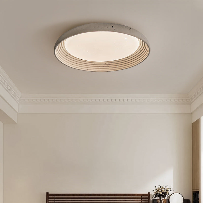 Contemporary Industrial Cement Gray Round Iron PVC LED Flush Mount Ceiling Light For Bedroom