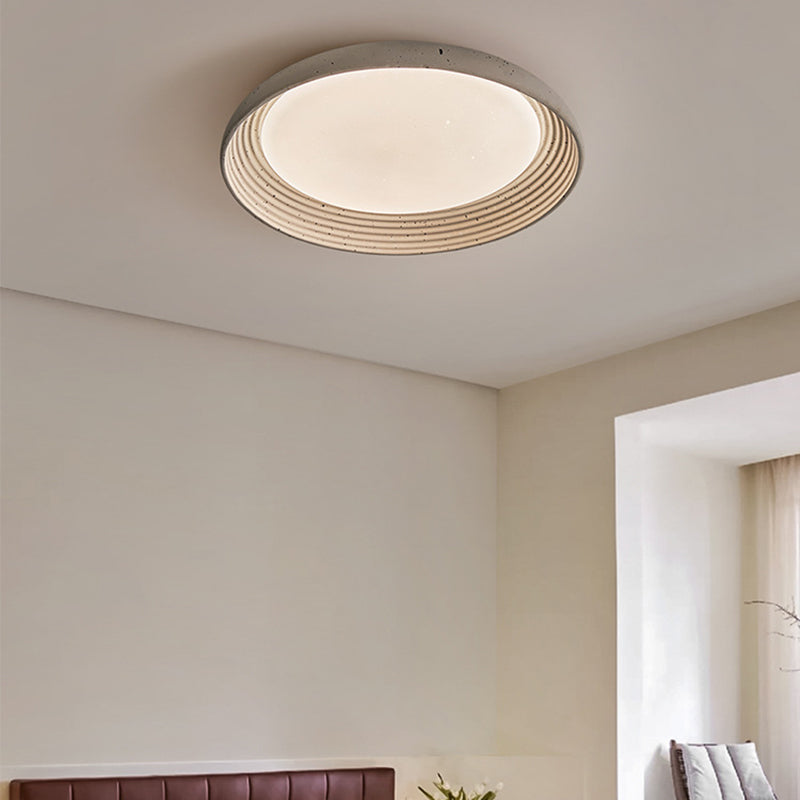 Contemporary Industrial Cement Gray Round Iron PVC LED Flush Mount Ceiling Light For Bedroom