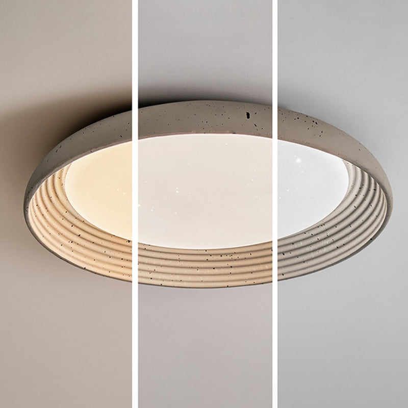 Contemporary Industrial Cement Gray Round Iron PVC LED Flush Mount Ceiling Light For Bedroom
