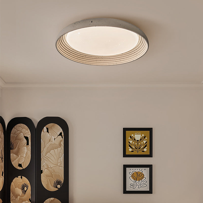 Contemporary Industrial Cement Gray Round Iron PVC LED Flush Mount Ceiling Light For Bedroom