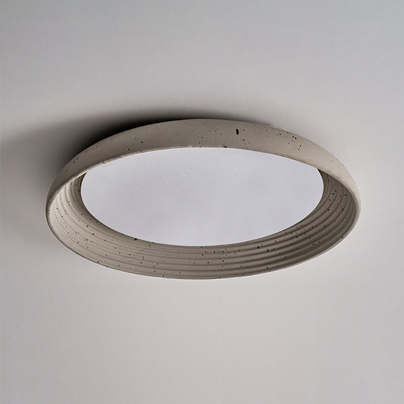 Contemporary Industrial Cement Gray Round Iron PVC LED Flush Mount Ceiling Light For Bedroom