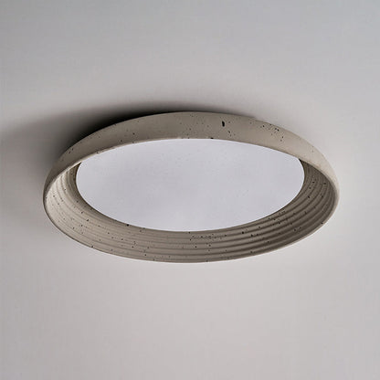 Contemporary Industrial Cement Gray Round Iron PVC LED Flush Mount Ceiling Light For Bedroom