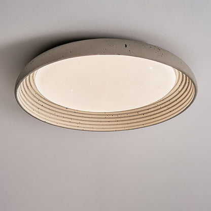 Contemporary Industrial Cement Gray Round Iron PVC LED Flush Mount Ceiling Light For Bedroom