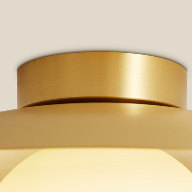 Contemporary Scandinavian Spherical Glass Shade Semi-Flush Mount Ceiling Light With Solid Brass Base 1-Light For Bedroom