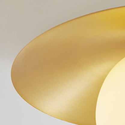 Contemporary Scandinavian Spherical Glass Shade Semi-Flush Mount Ceiling Light With Solid Brass Base 1-Light For Bedroom
