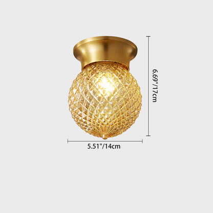 Modern Luxury Globe Glass Shade Brass Base 1-Light Semi-Flush Mount Ceiling Light For Hallway