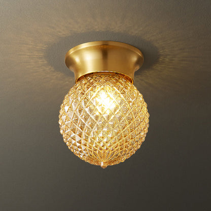 Modern Luxury Globe Glass Shade Brass Base 1-Light Semi-Flush Mount Ceiling Light For Hallway