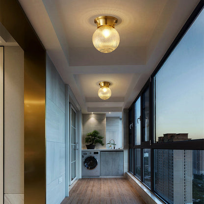 Modern Luxury Globe Glass Shade Brass Base 1-Light Semi-Flush Mount Ceiling Light For Hallway