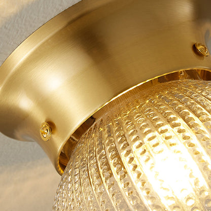 Modern Luxury Globe Glass Shade Brass Base 1-Light Semi-Flush Mount Ceiling Light For Hallway